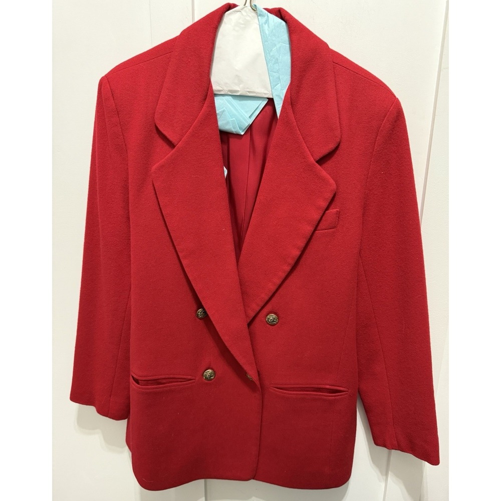 VTG DUMAS sz10 100% WOOL RED BLAZER Gold Buttons Old Money y2k Work Wear Power